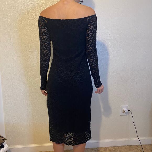 Kirious Black Velvet Burnout Off Shoulder Whimsygoth Long Sleeve Midi Dress Sz M - Picture 10 of 10